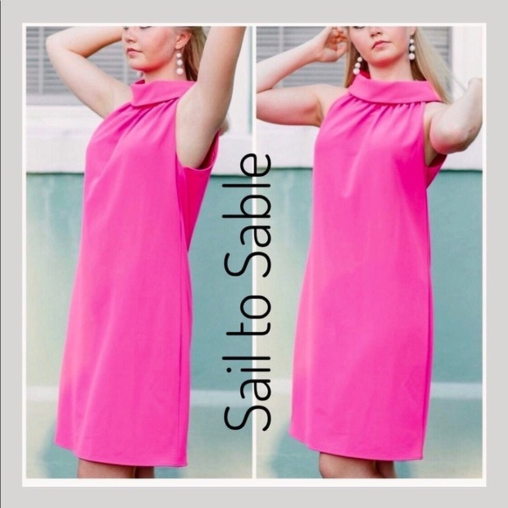 NWT Sail to Sable  Hot Pink Cowl Neck Button Back Shift Dress